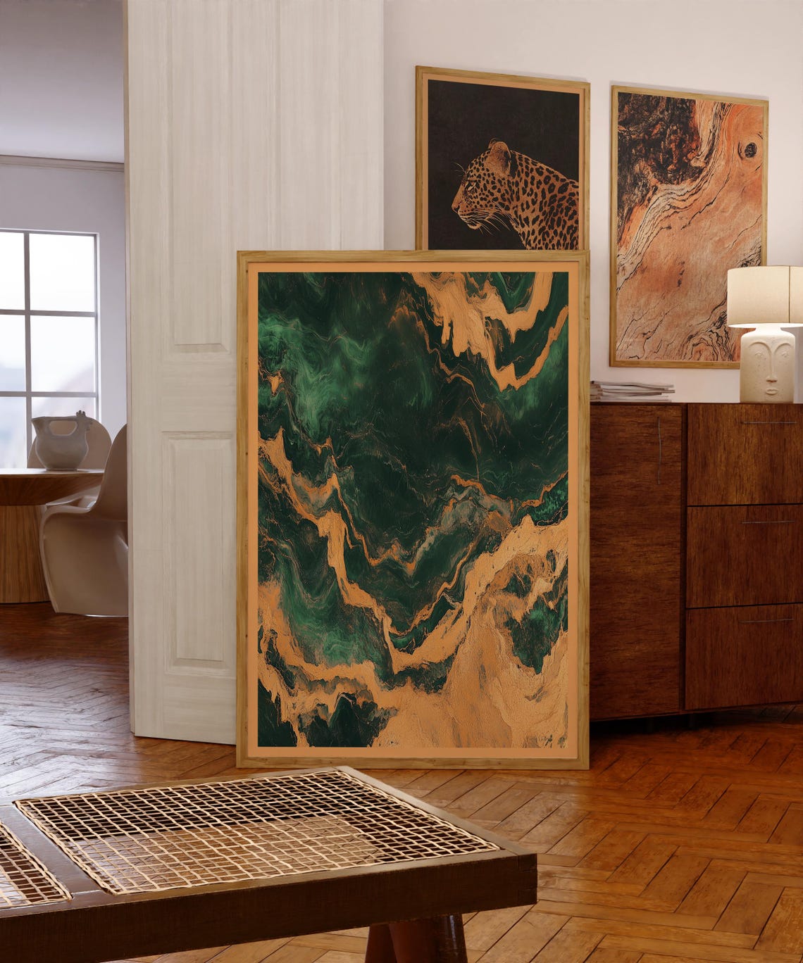 Emerald Green And Gold Marble Swirl Abstract Modern Wall Art - Image 5