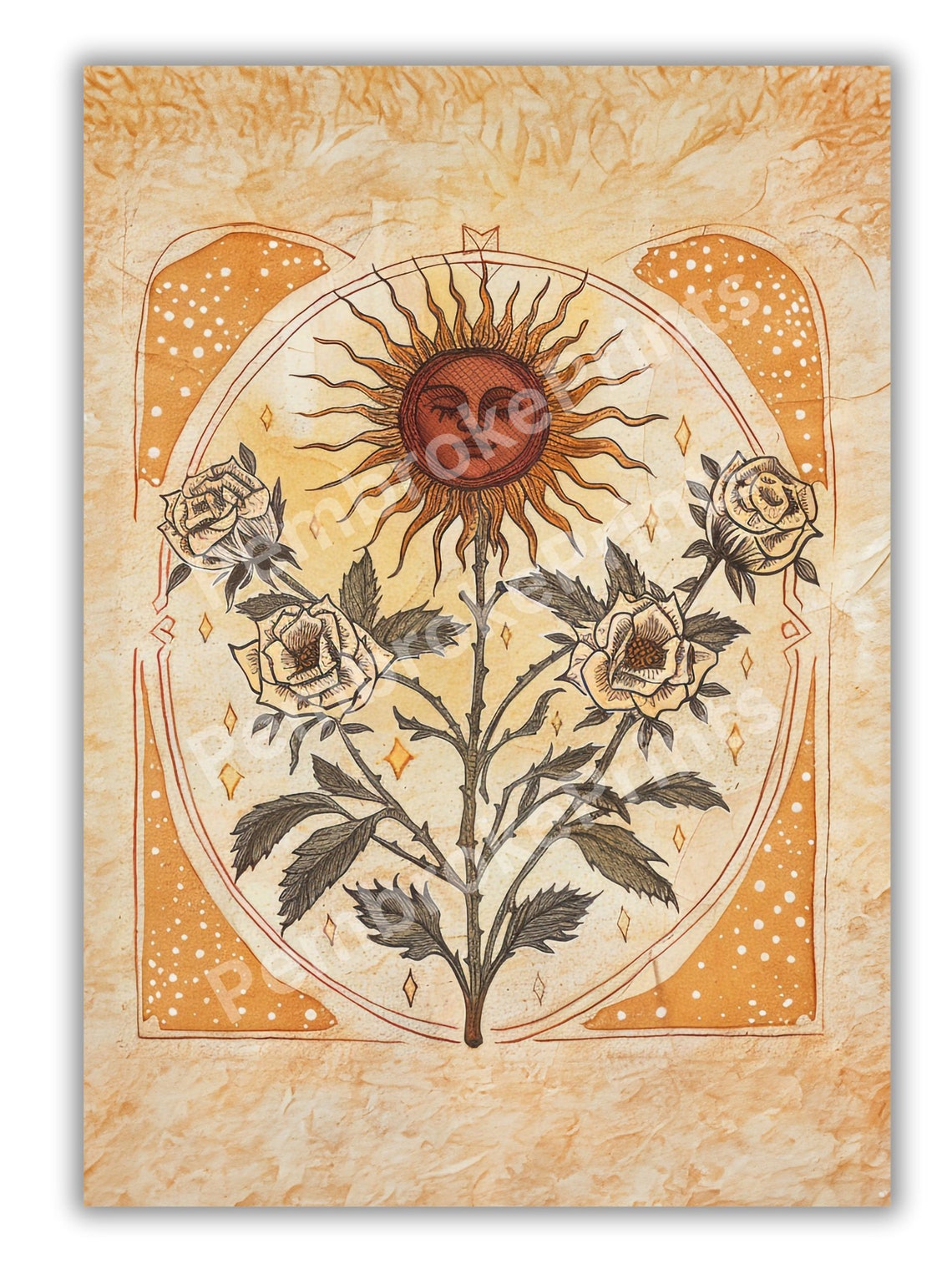 Sun Art Poster, Boho Botanical Rose Art Print - Image 2