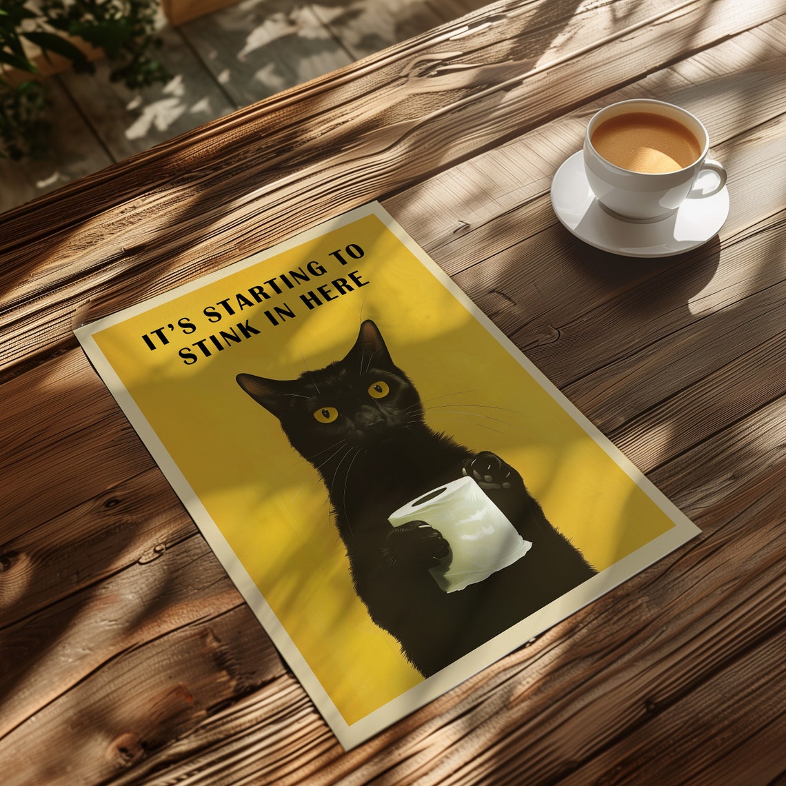 Black Cat Bathroom Humor Poster, Vintage Illustration - Image 2