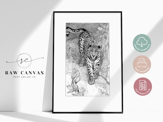 Vintage Leopard Art Print, Antique Animal Illustration