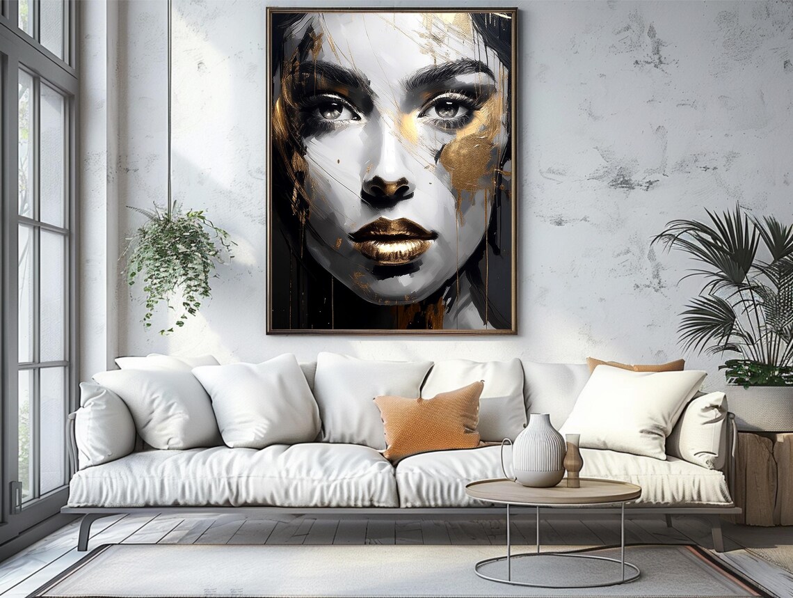 Gold Abstract Portrait, Modern Black Gold Face Painting - Image 4