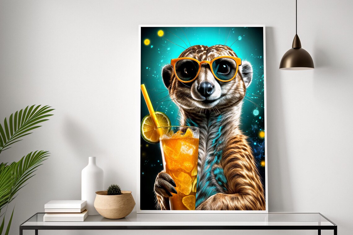 Funky Meerkat Retro Pop Art, Neon Wildlife Poster - Image 4