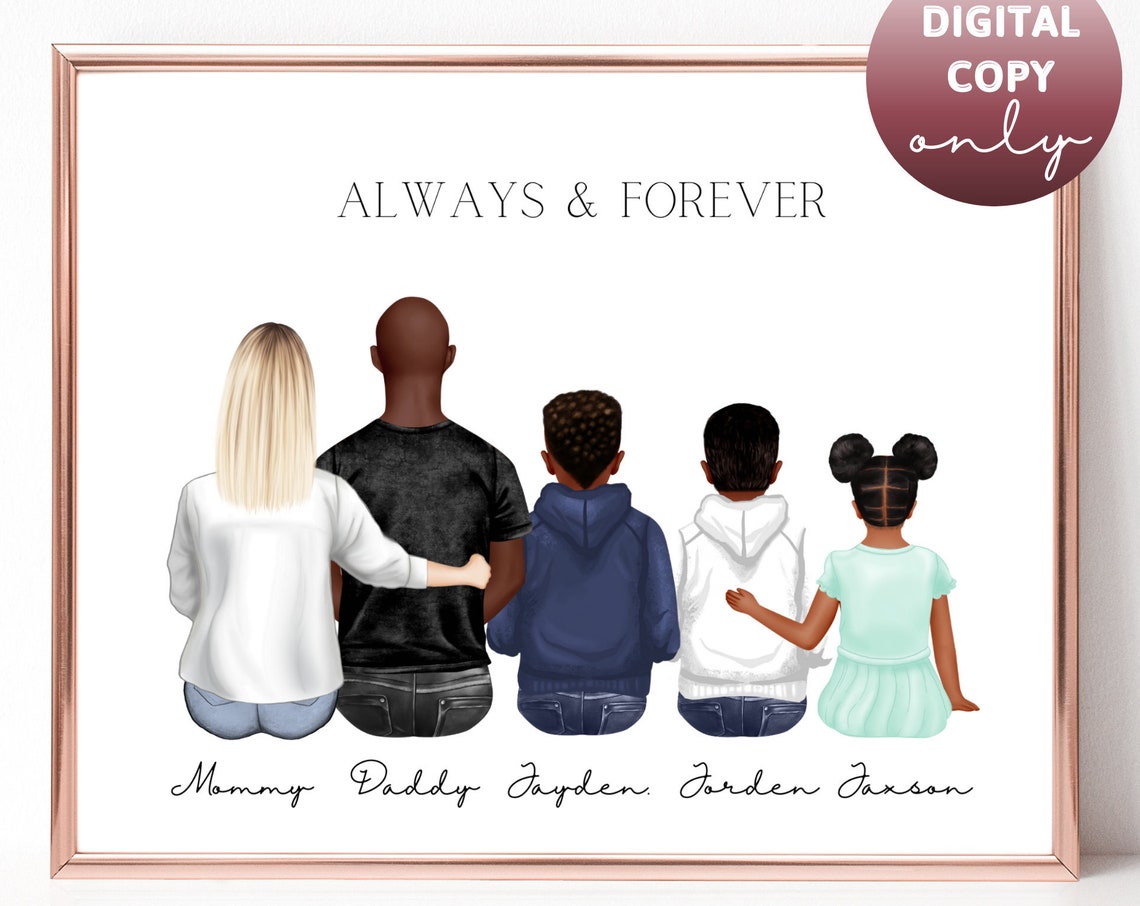 Always and Forever Family of Five Custom Personalized Portrait Poster