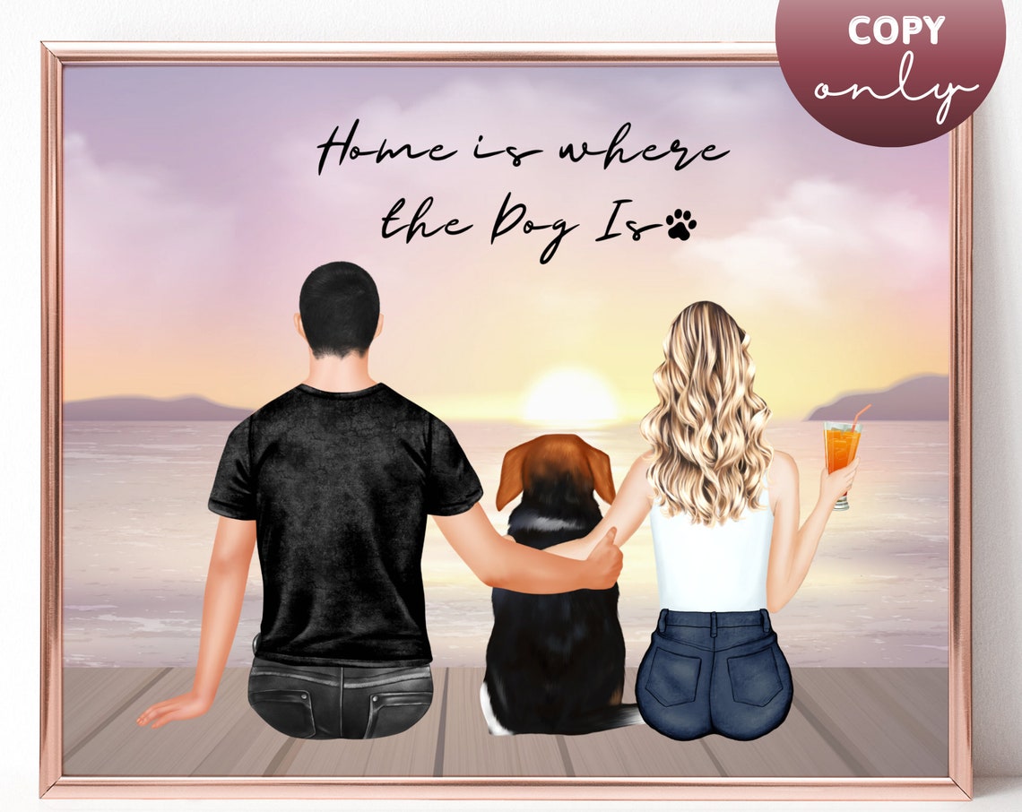 Home Is Where the Dog Is Couple and Dog Sunset Dock Gift Poster