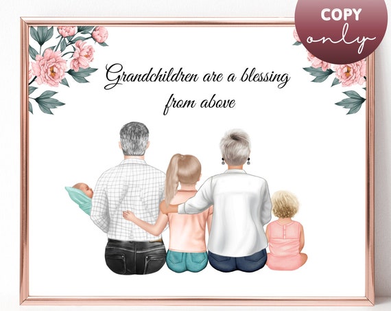Grandchildren Are a Blessing from Above Floral Grandparents Poster Gift Art