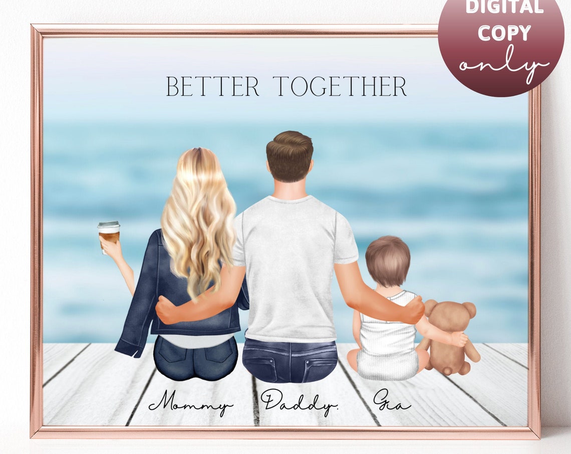 Better Together Family of Three Seaside Dock Custom Portrait Poster