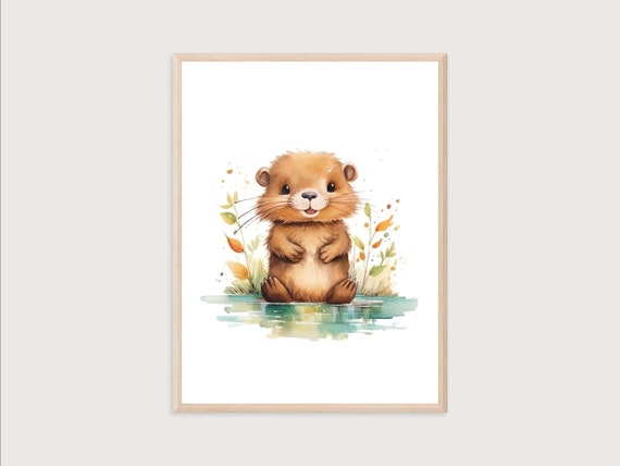 Baby Beaver Print Animal Print Watercolor Beaver Beaver Wall Art Nursery Baby Animal Print Watercolor Nursery Wall Art