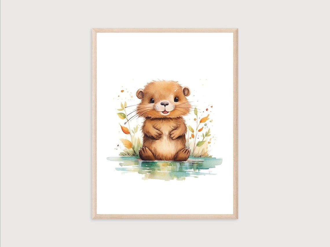 Baby Beaver Print Animal Print Watercolor Beaver Beaver Wall Art Nursery Baby Animal Print Watercolor Nursery Wall Art