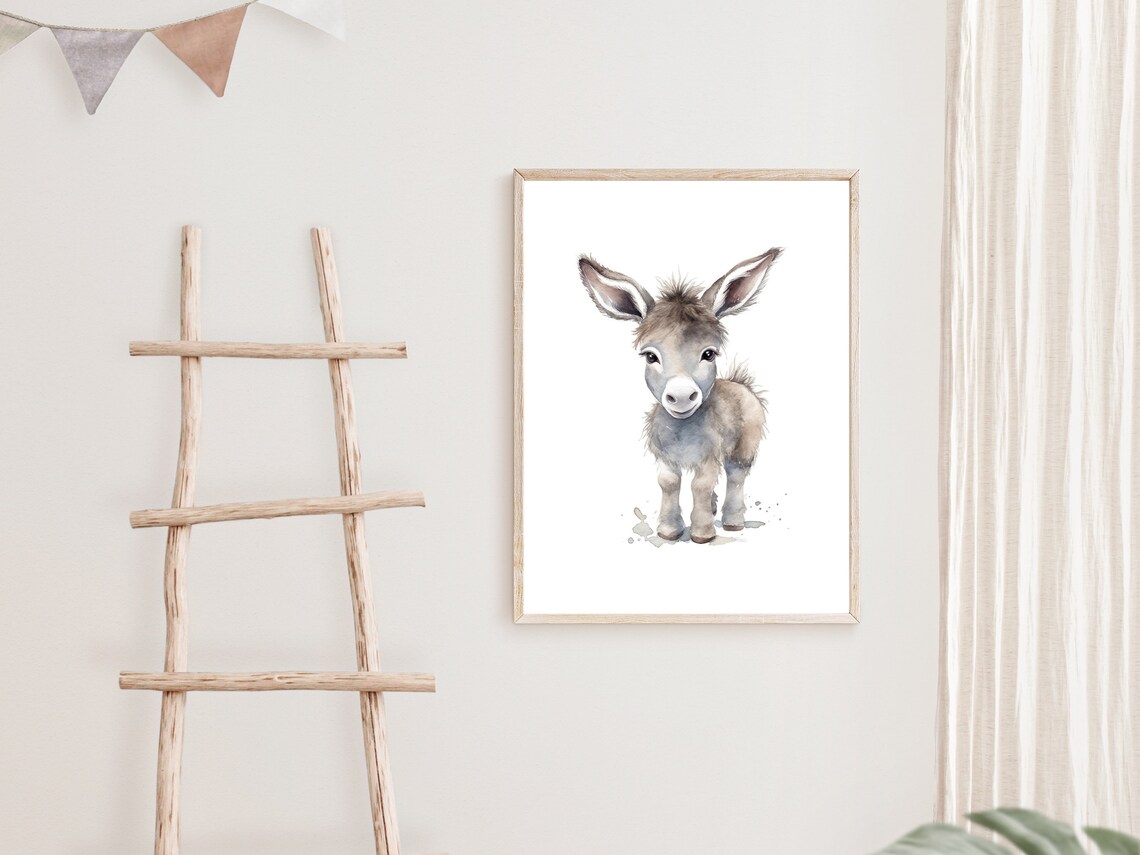 Baby Donkey Watercolor Animal Nursery Art Print - Image 2