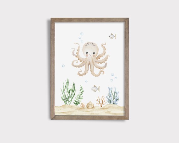 Octopus Nursery Print Cute Octopus Wall Art Under The Sea Nursery Decor Underwater Animal Print Sea Creature Print Playroom Decor