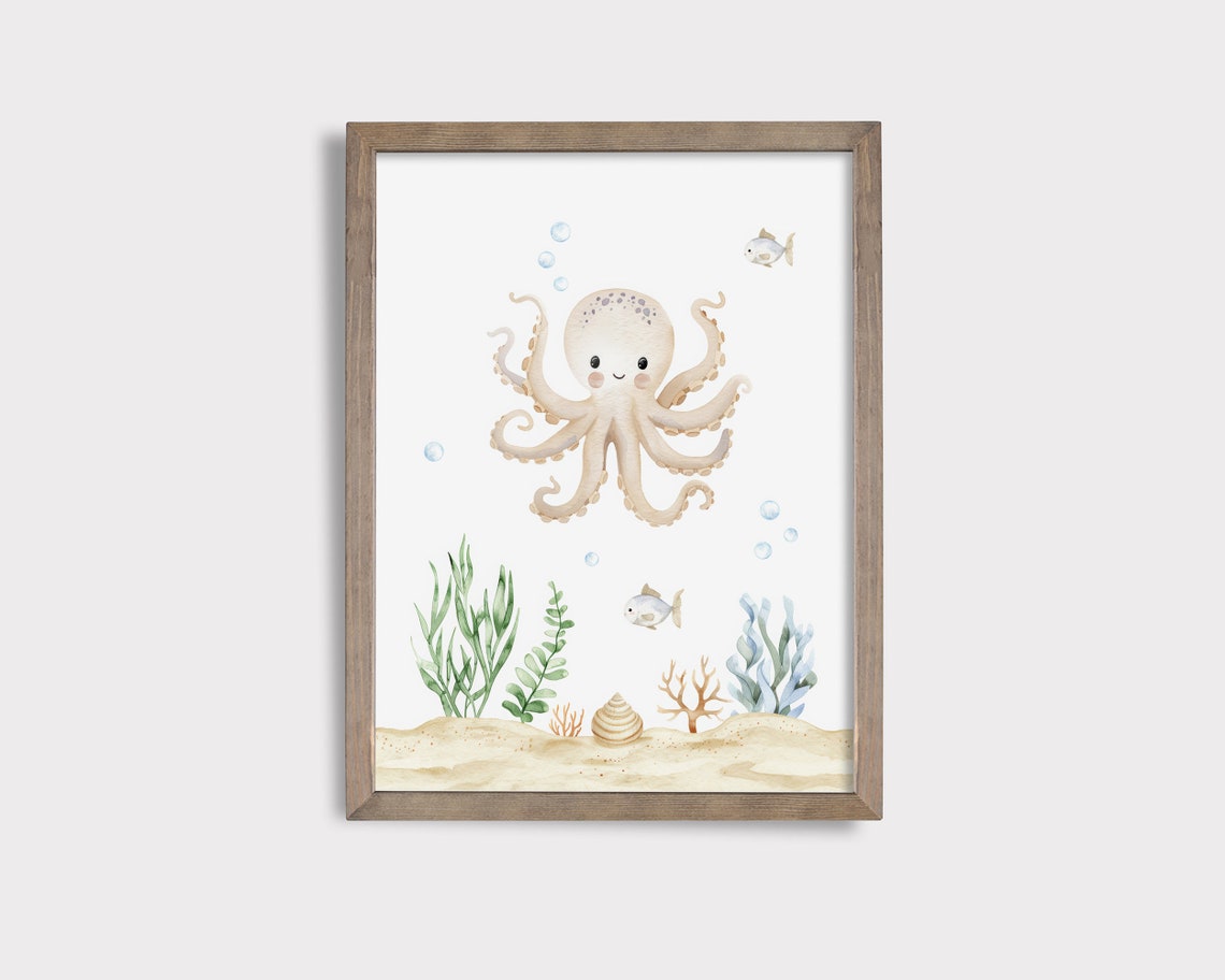 Octopus Nursery Print Cute Octopus Wall Art Under The Sea Nursery Decor Underwater Animal Print Sea Creature Print Playroom Decor