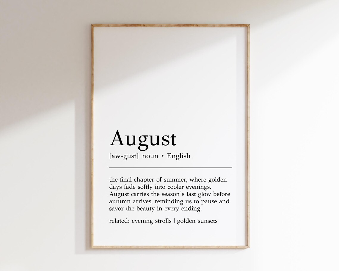 August Definition Minimalist Art Print, Summer Decor