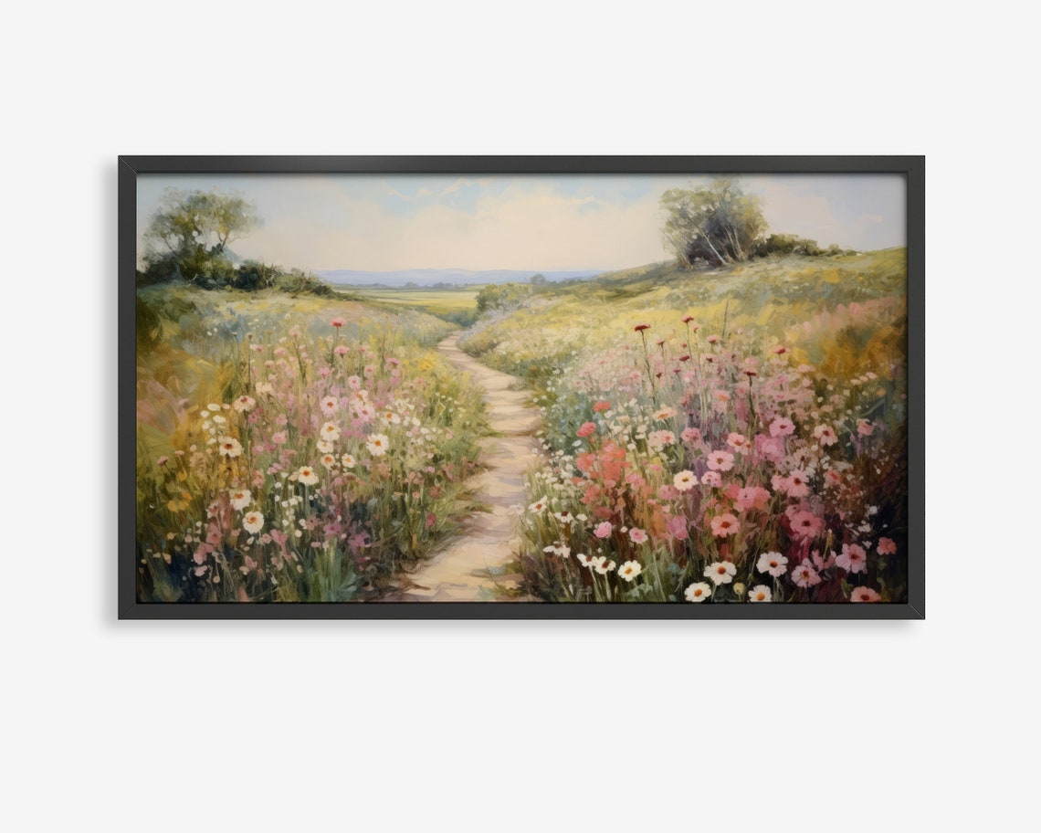 Wildflower Path Meadow Pink White Blooms Frame TV Art Poster