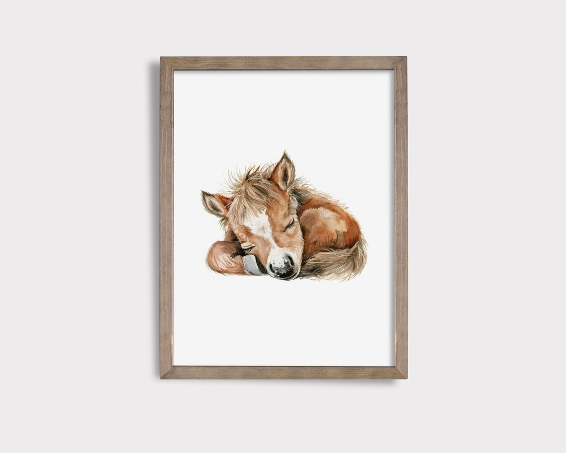 Sleeping Pony Nursery Art Print, Farm Animal Decor