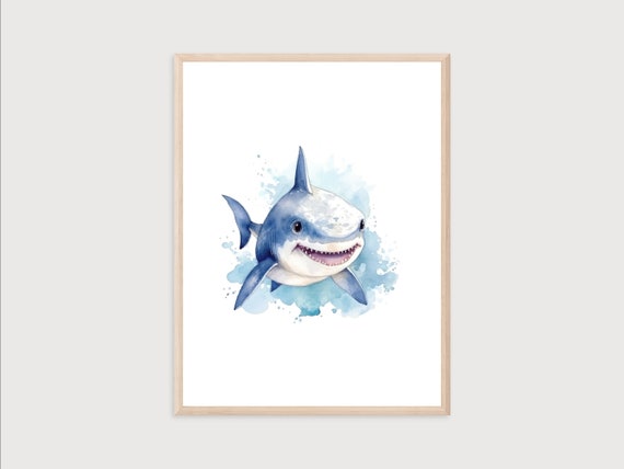 Baby Shark Print Nursery Animal Print Watercolor Shark Print Print Nursery Wall Decor Baby Shark Nursery Poster