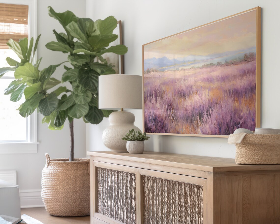 Lavender Field Sunset Watercolor Poster Purple Bloom Mountain Art - Image 2