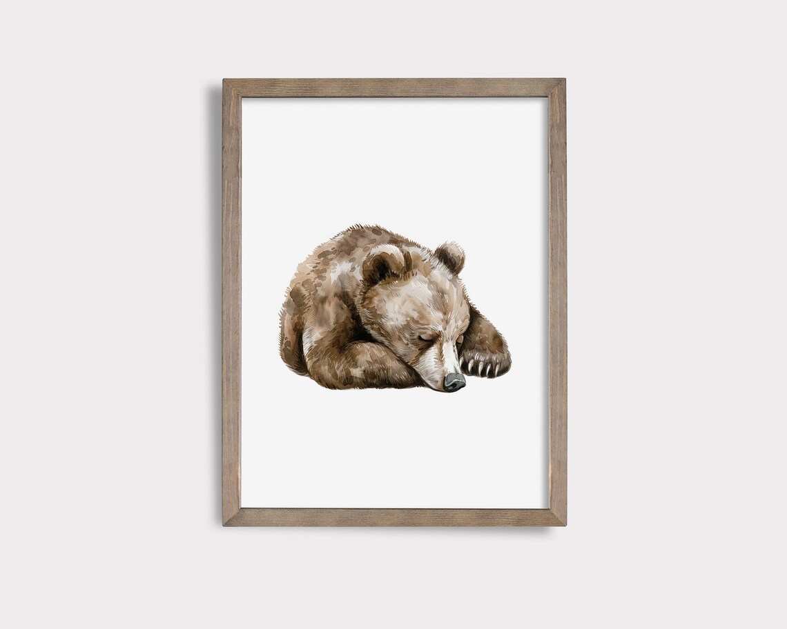 Sleeping Bear Nursery Print, Woodland Animal Art Print