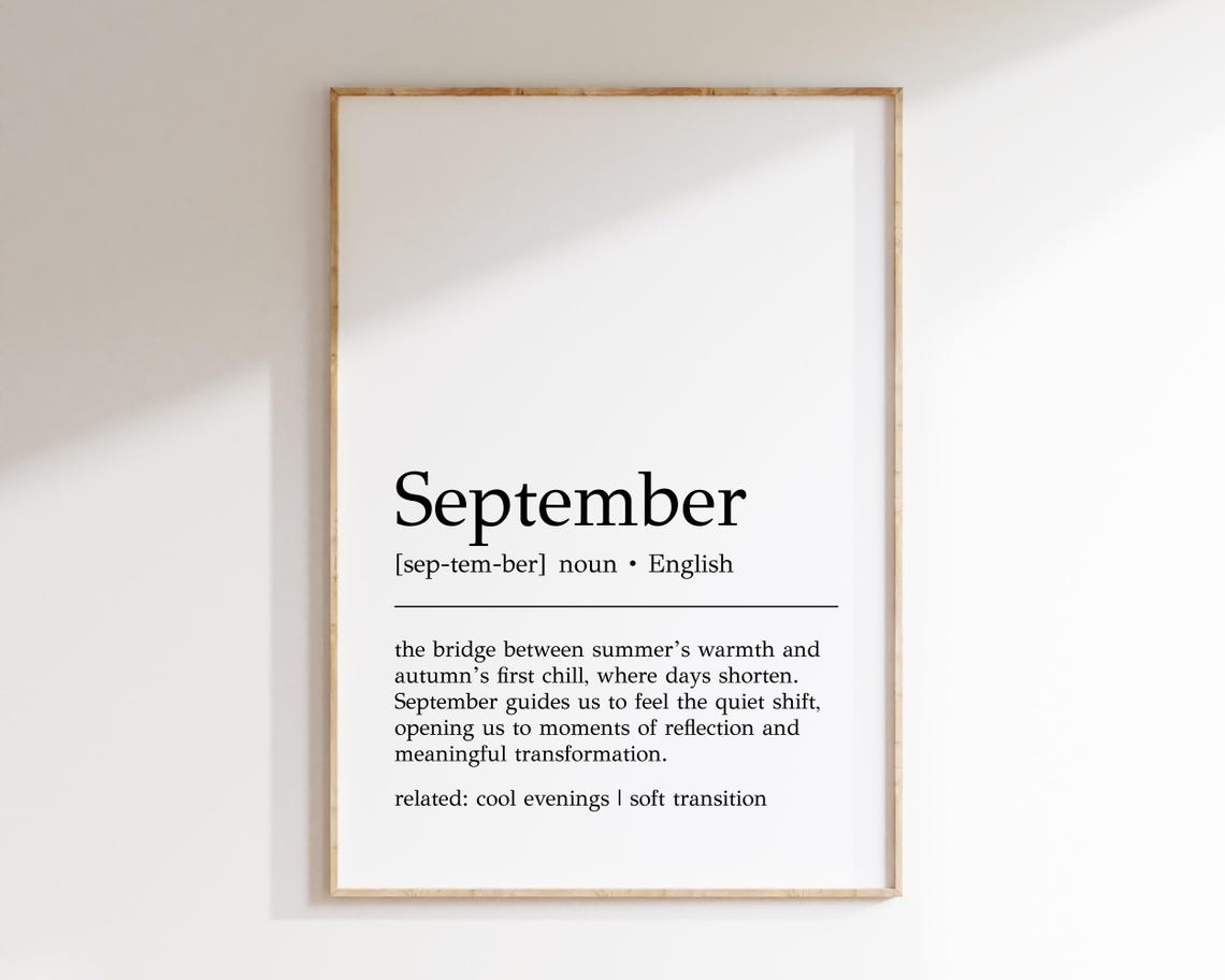 September Dictionary Definition Print, Fall Minimalist Wall Decor