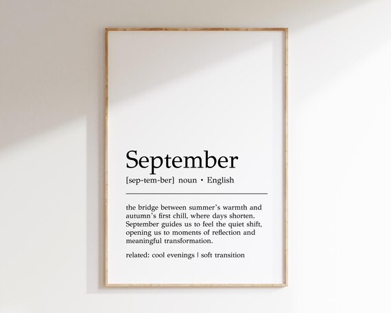 September Dictionary Definition Print, Fall Minimalist Wall Decor