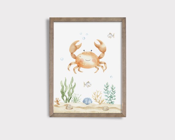 Crab Nursery Print Cute Ocean Animal Print Nursery Wall Art Crab Print Under The Sea Nursery Decor Nautical Nursery Decor
