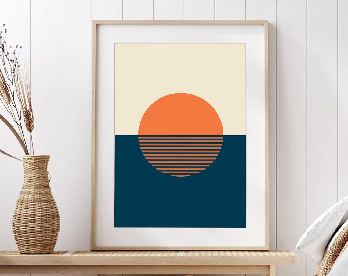Mid Century Modern Retro Sunset Over Ocean Abstract Sun Poster - Image 3