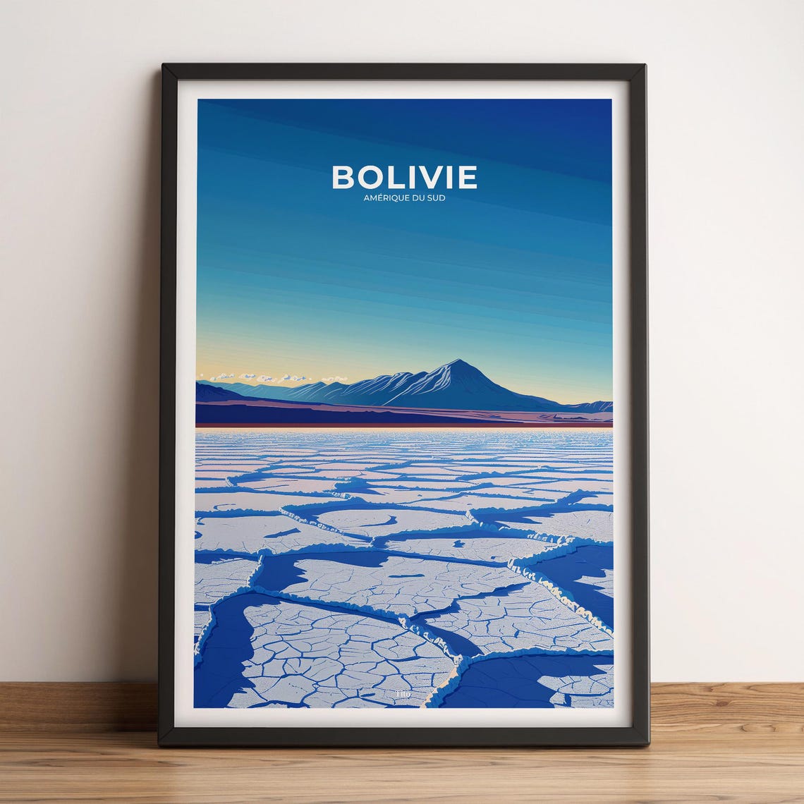 Bolivia Uyuni Salt Flats Cracked Pattern Retro Illustration Poster