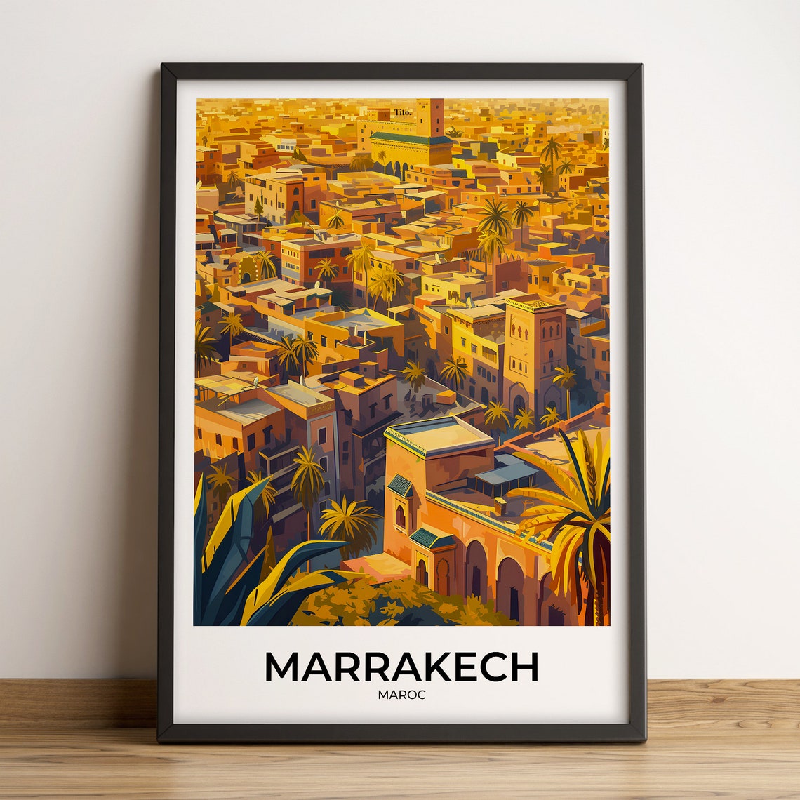 Marrakech Morocco Medina Koutoubia Golden Rooftops Vintage Poster