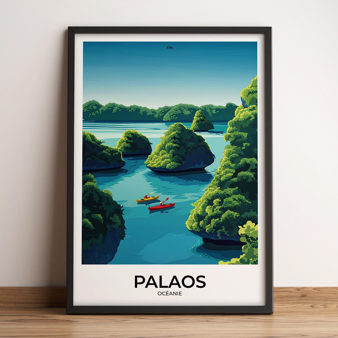 Palau Rock Islands Kayaks Turquoise Lagoon Island Travel Poster