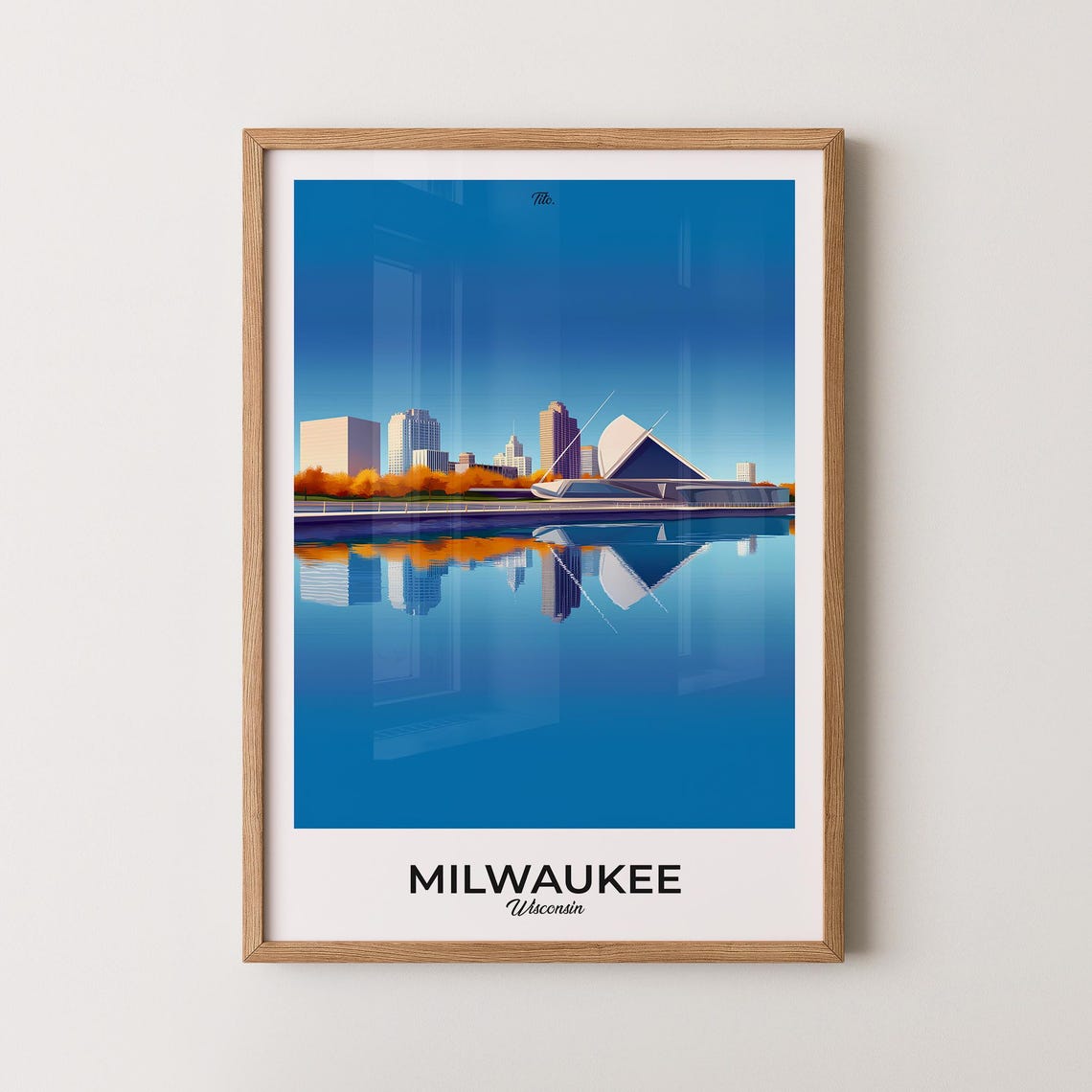 Milwaukee Wisconsin Travel Poster Art Museum Lake Reflection View