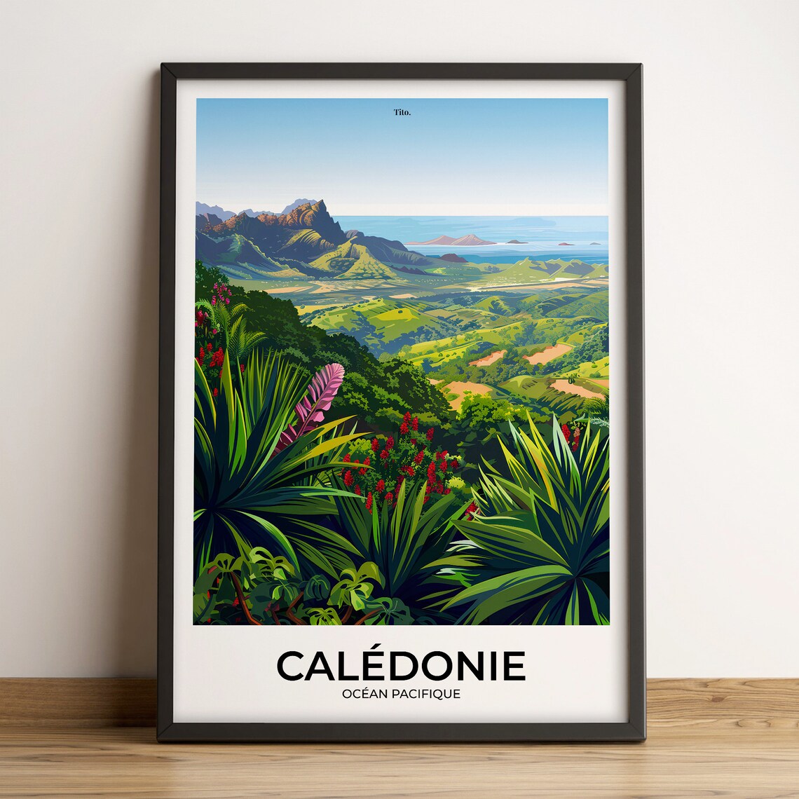 New Caledonia Green Mountain Peaks Pacific Lagoon Tropics Poster