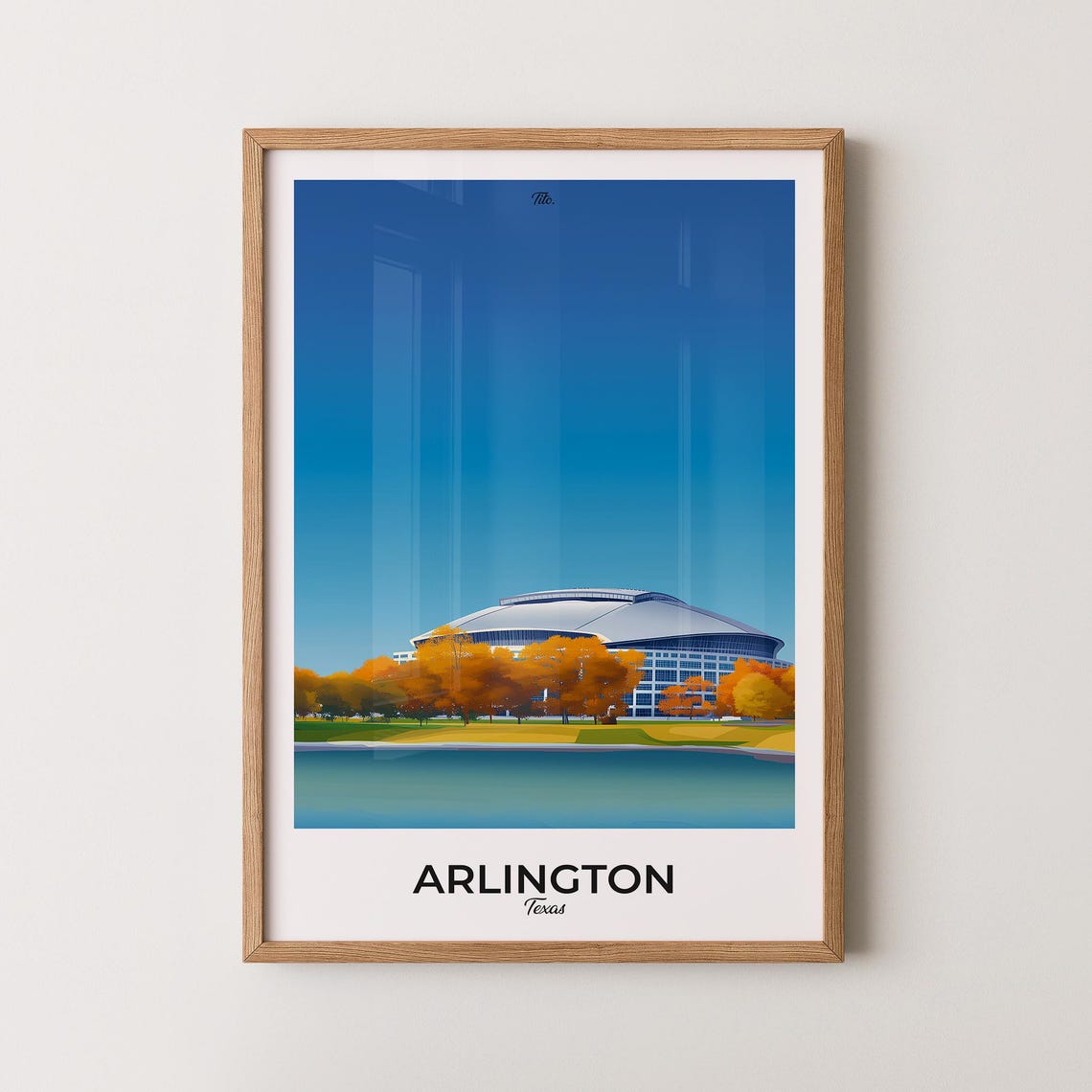 Arlington Texas Stadium Golden Autumn Trees Skyline Travel Poster