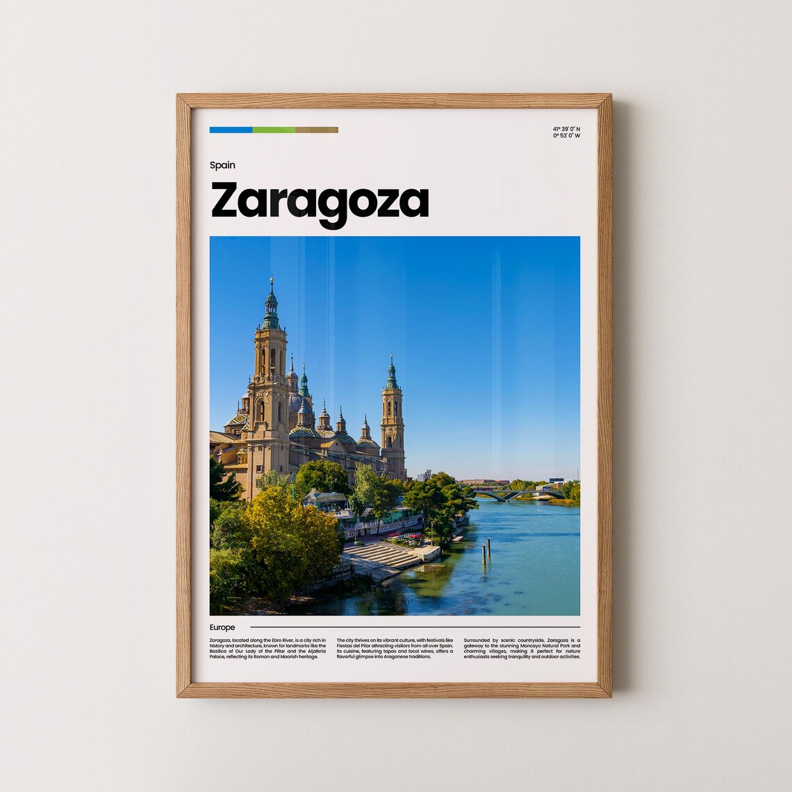 Zaragoza Spain Basilica del Pilar Ebro River Photo Travel Poster