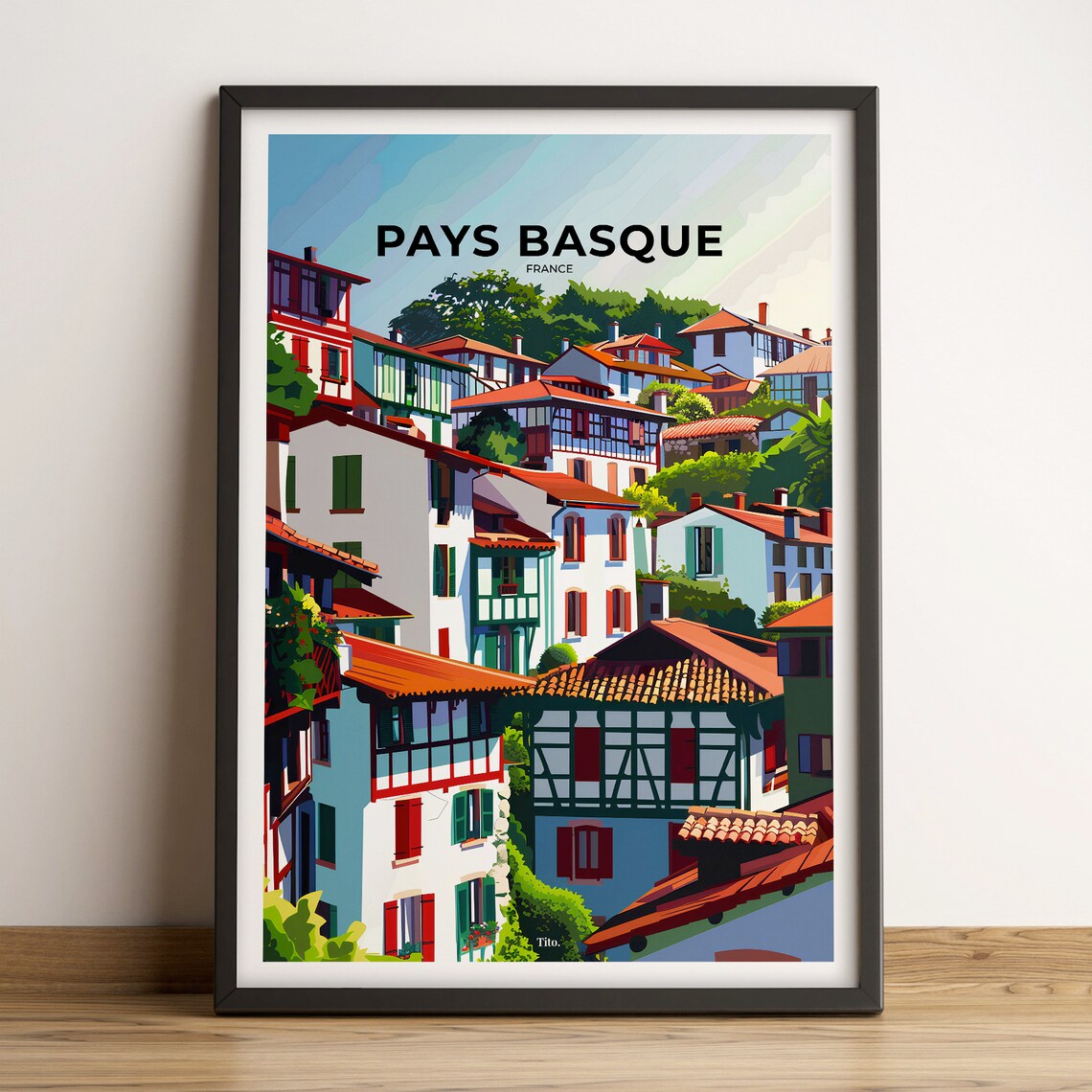 Pays Basque France Traditional Hillside Village Colorful Houses Poster