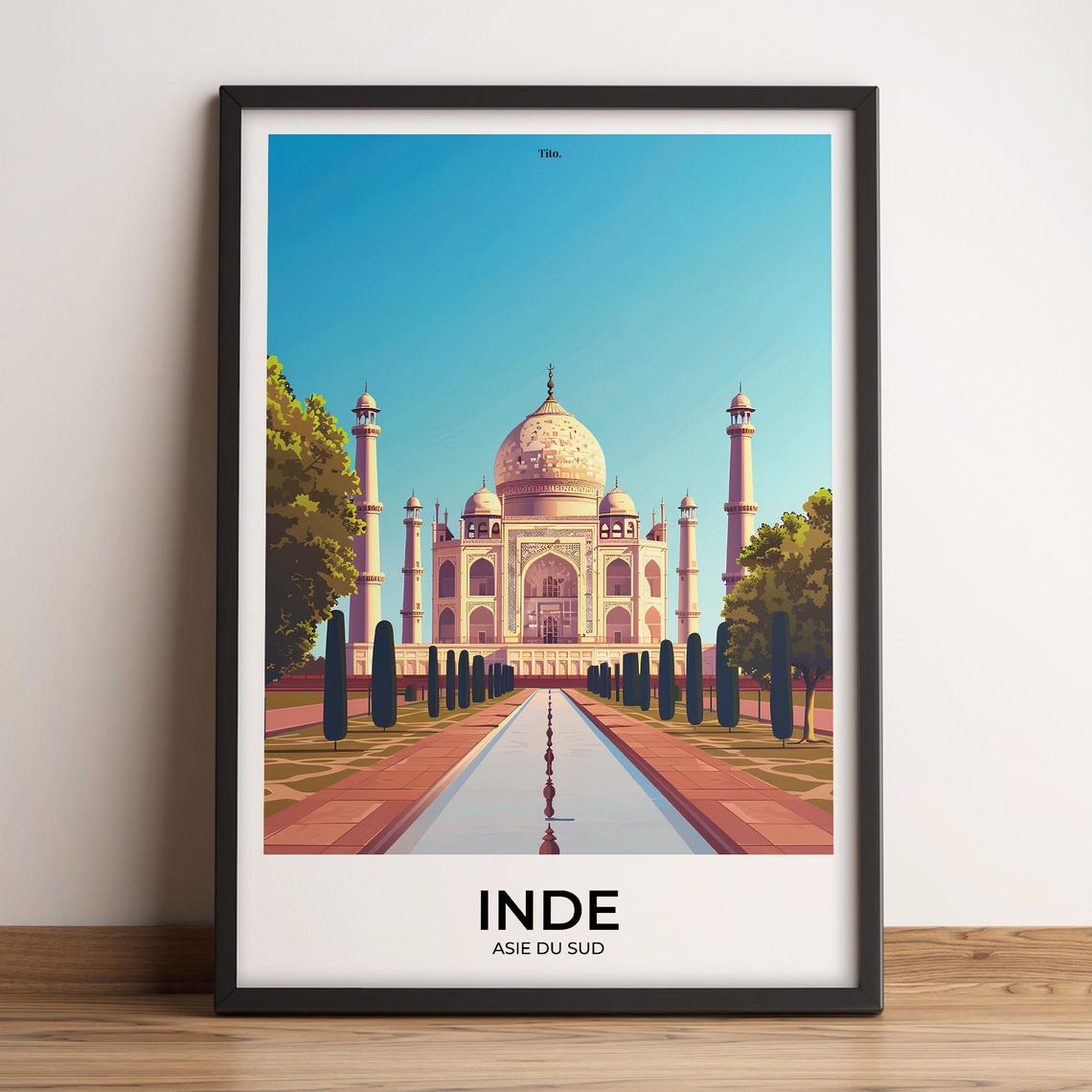 India Taj Mahal Ivory White Domes Vintage Travel Poster Artwork