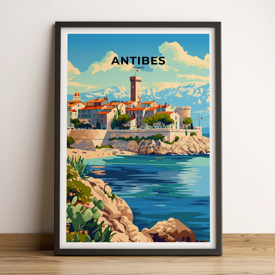 Antibes France Riviera Old Town Tower Seaside Scenic Travel Poster