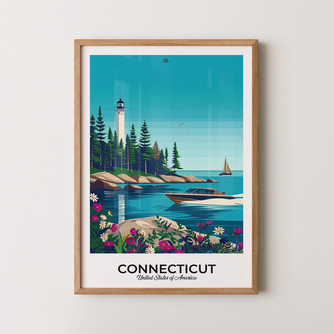 Connecticut New England Wildflower Coastal Rocky Shores Art Poster
