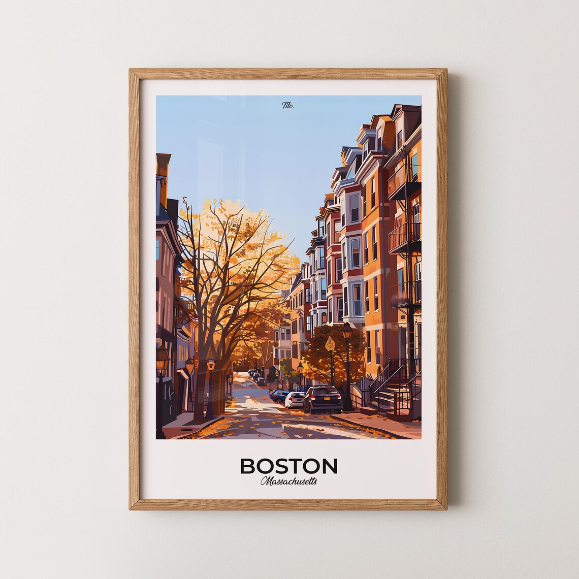 Boston Massachusetts Fall Foliage Historic Street Travel Poster