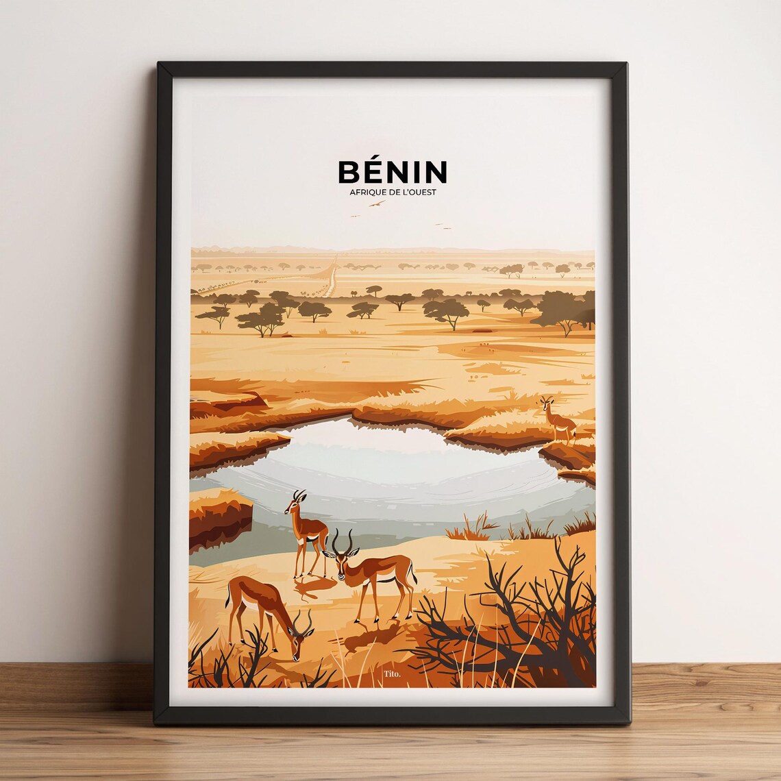 Benin West Africa African Savanna Landscape Wildlife Art Travel Poster