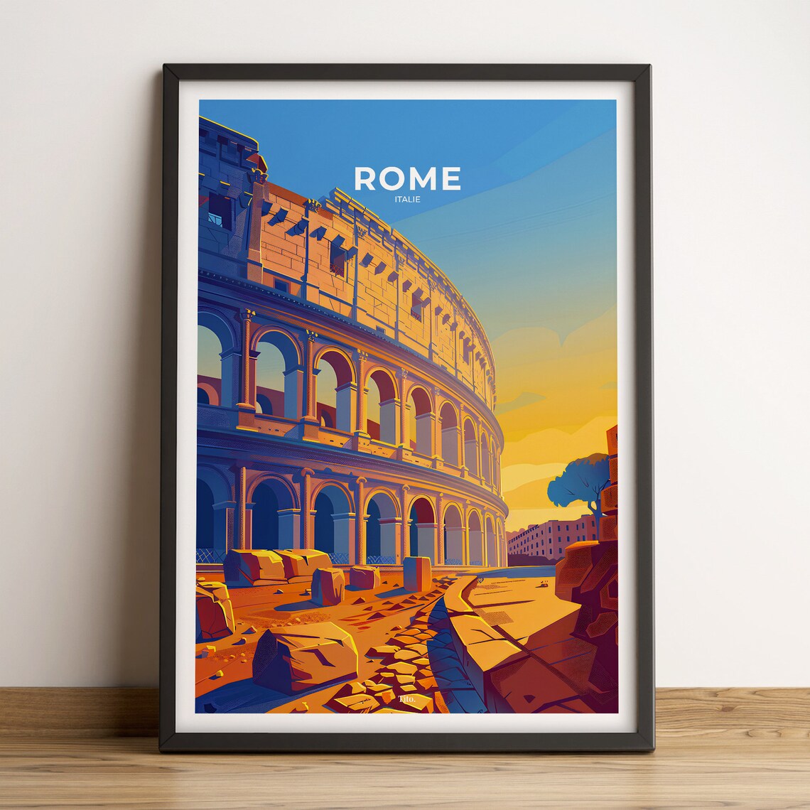 Rome Italy Colosseum Ancient Ruins Golden Sunset Travel Poster