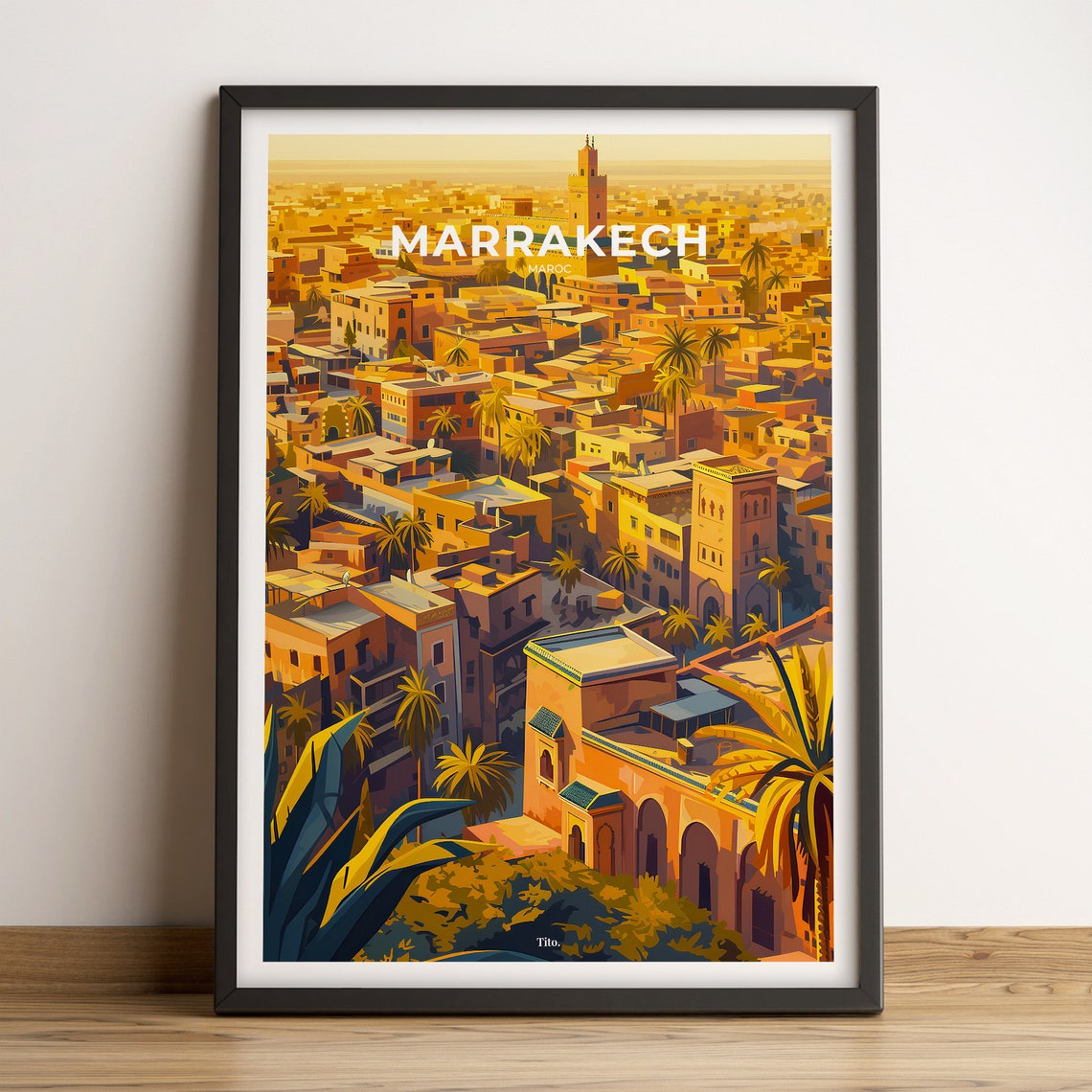Marrakech Morocco Warm Panoramic Medina Cityscape Sunset Poster