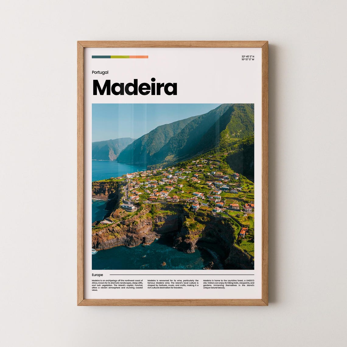 Madeira Portugal Cliffside Coastal Village Aerial Photo Travel Poster