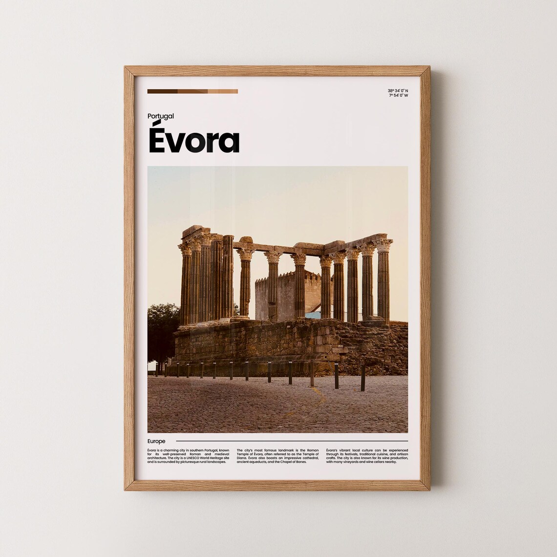 Evora Portugal Historic Roman Temple Diana Sepia Photo Travel Poster