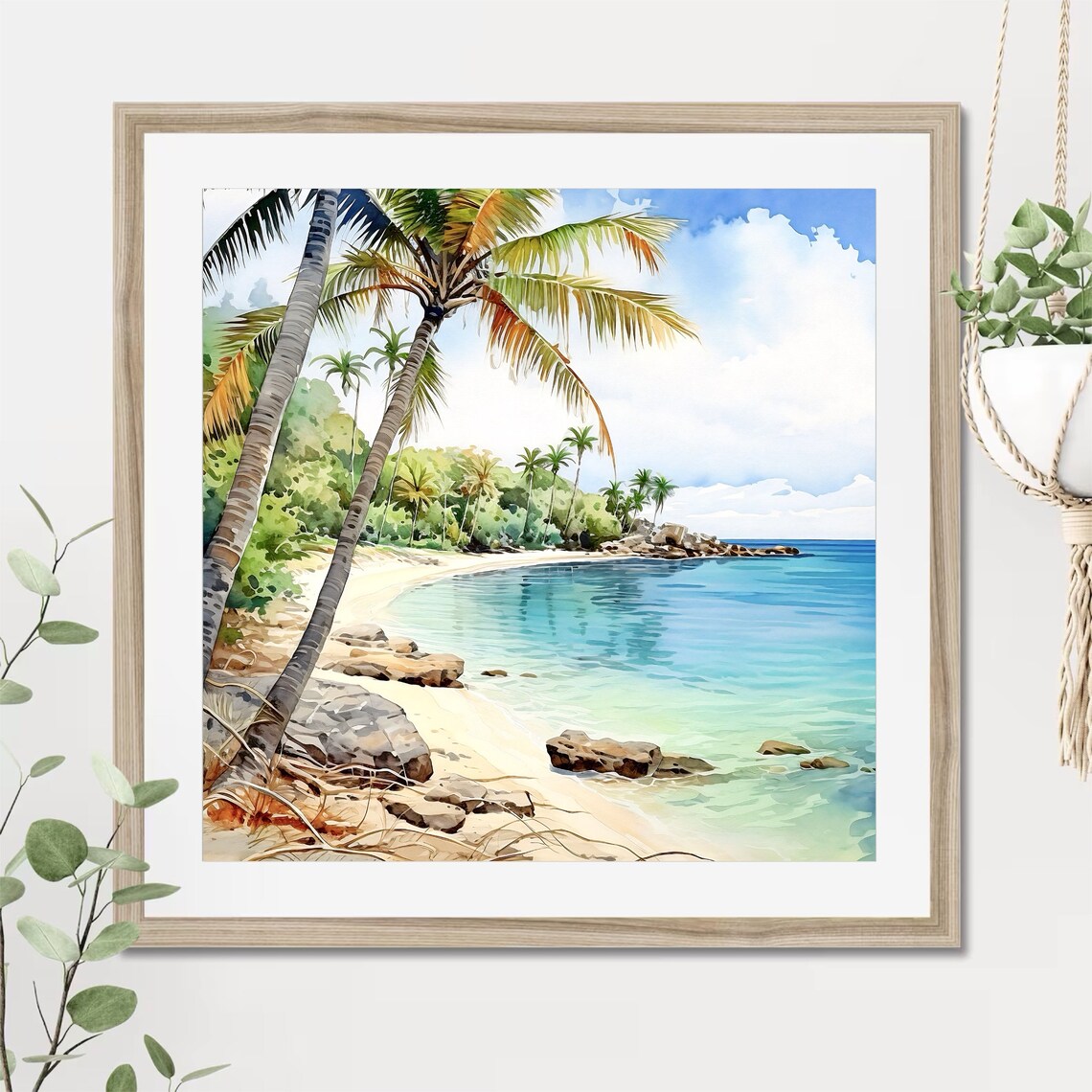 Tropical Beach Palm Trees Turquoise Sea Watercolor Travel Poster - Image 3