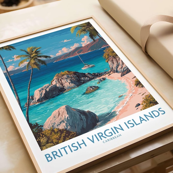 British Virgin Islands Caribbean Palm Lined Beach With Granite Rocks Poster