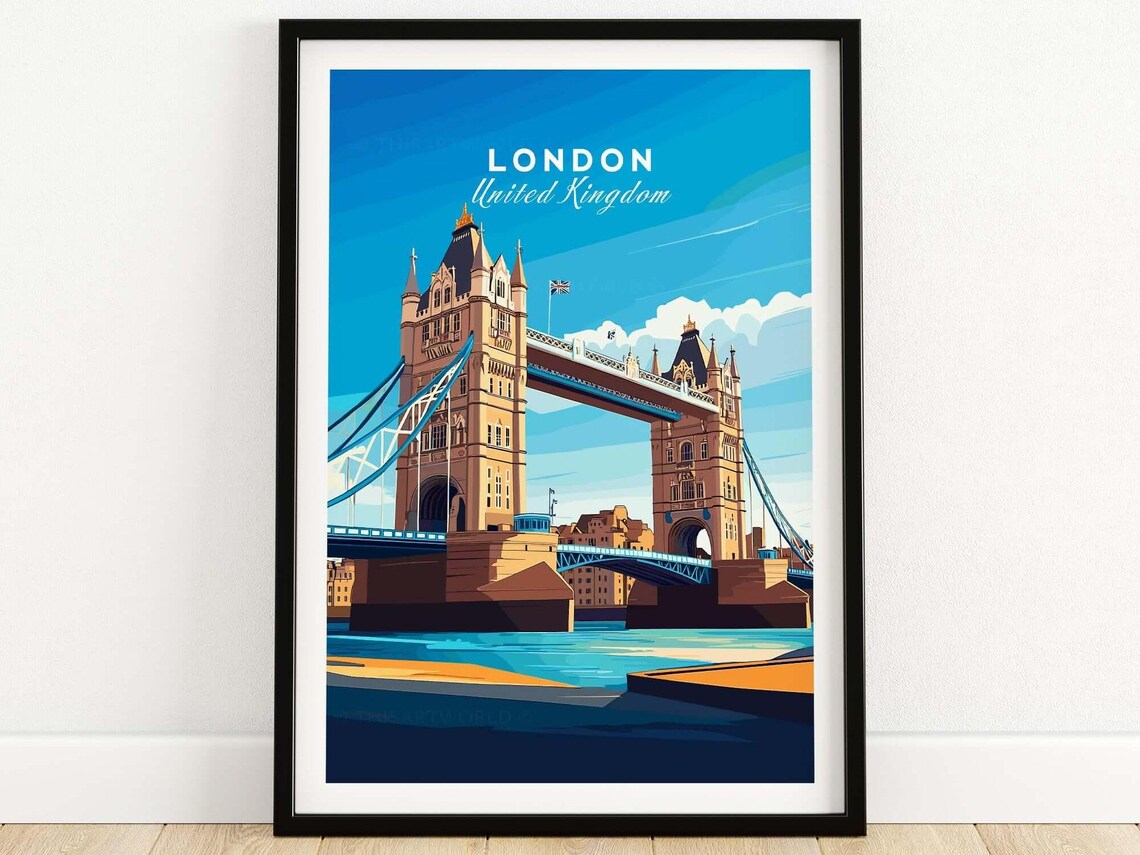 London United Kingdom Tower Bridge Thames Landmark View Poster