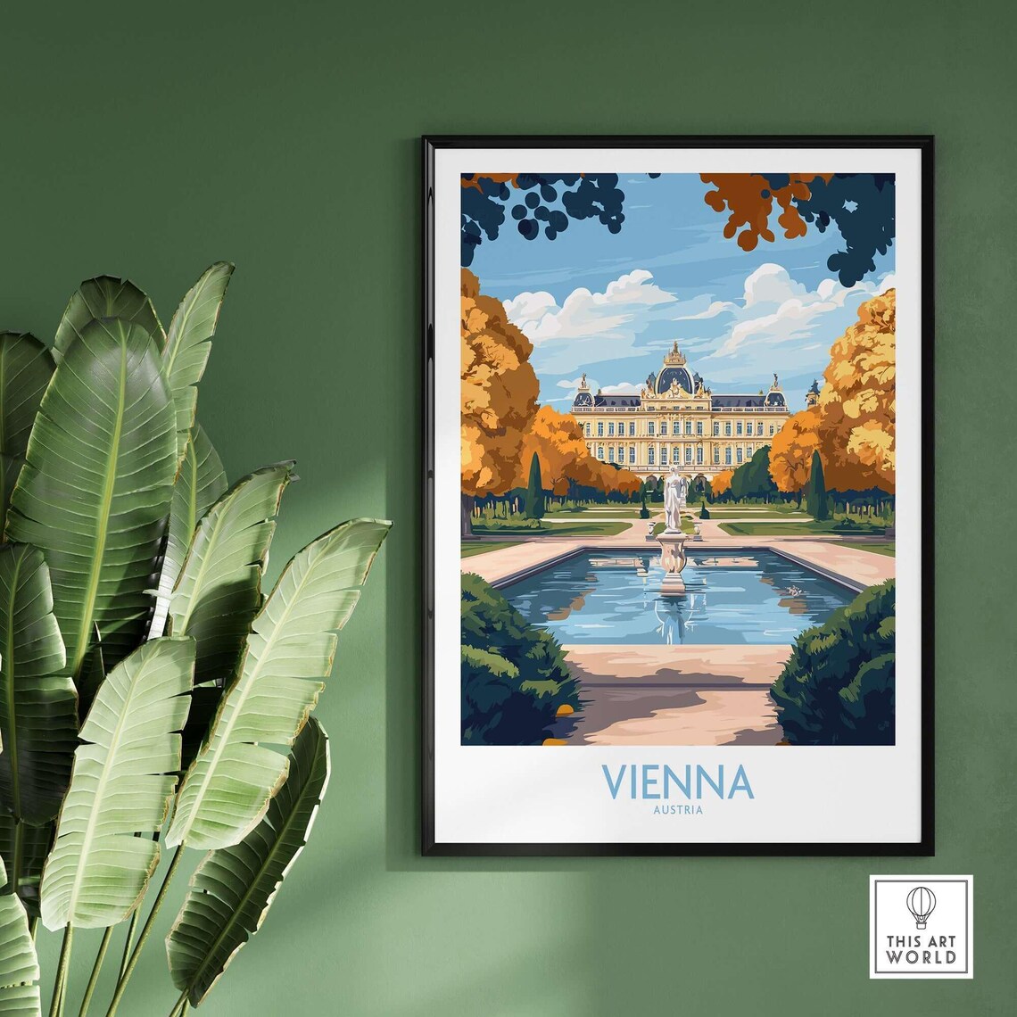 Vienna Austria Palace Gardens Autumn Fountain Retro Travel Poster - Image 2