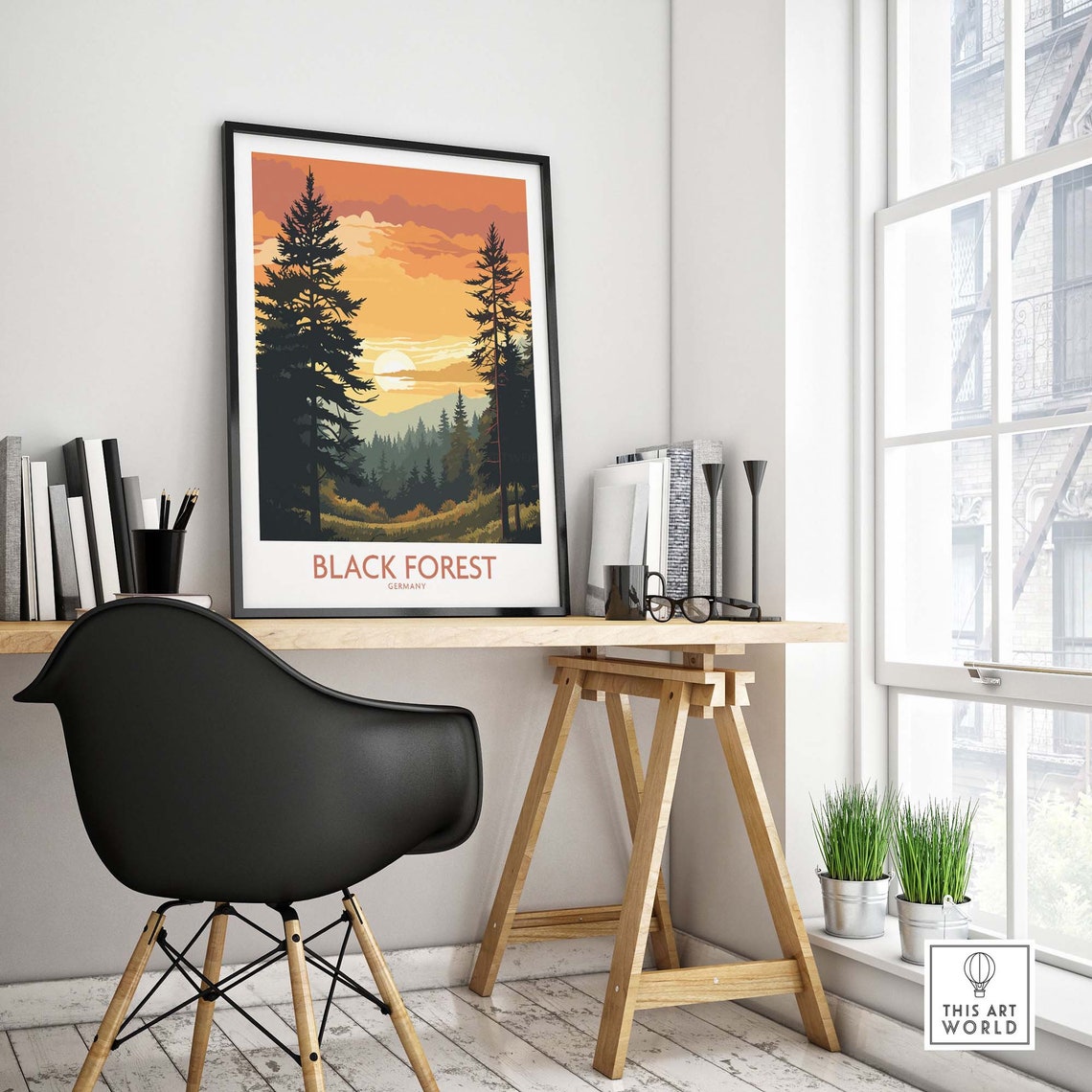 Black Forest Germany Pine Sunset Mountain Scene Vintage Travel Poster - Image 4