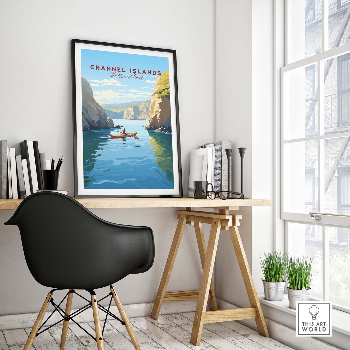 Channel Islands National Park Kayaker Cliffs Cove Vintage Travel Poster - Image 4