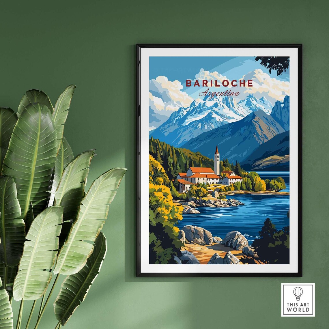 Bariloche Argentina Lakeside Church Mountain Travel Art Poster - Image 2