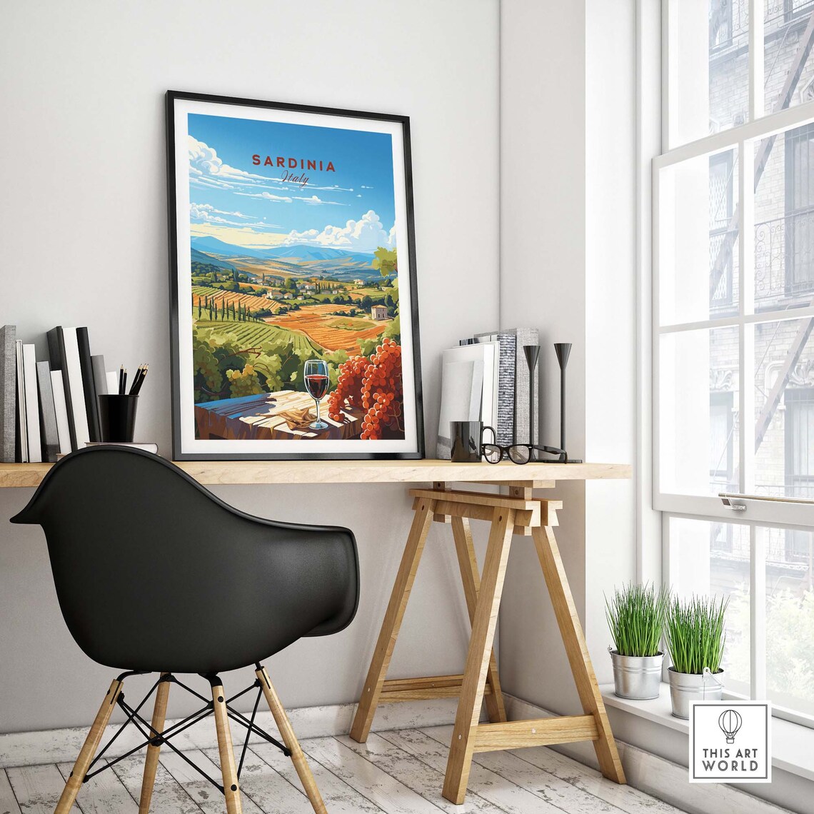 Sardinia Italy Vineyard Hills Wine Glass Rolling Countryside Poster - Image 4